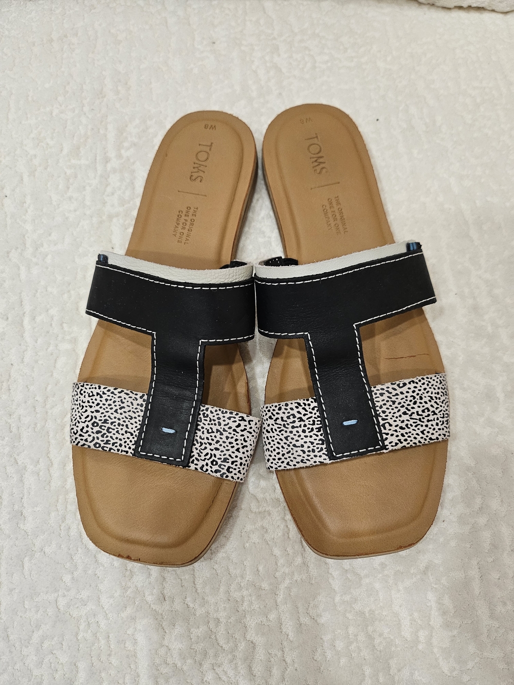 Toms Black and White Patterned Slide Sandals